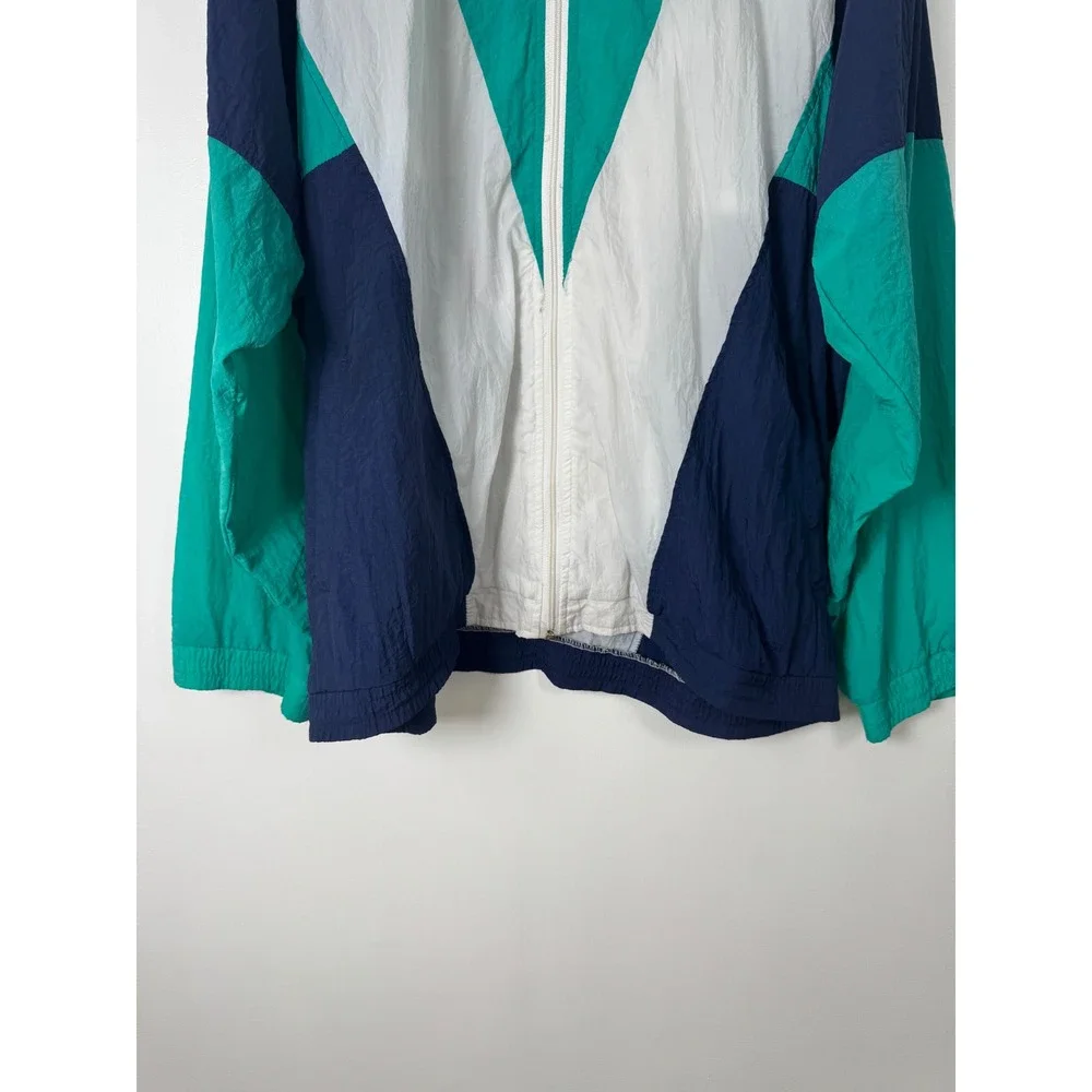 90s Sportime Actionwear Mens 2XLXT Windbreaker Teal White Navy Colorblock Jacket